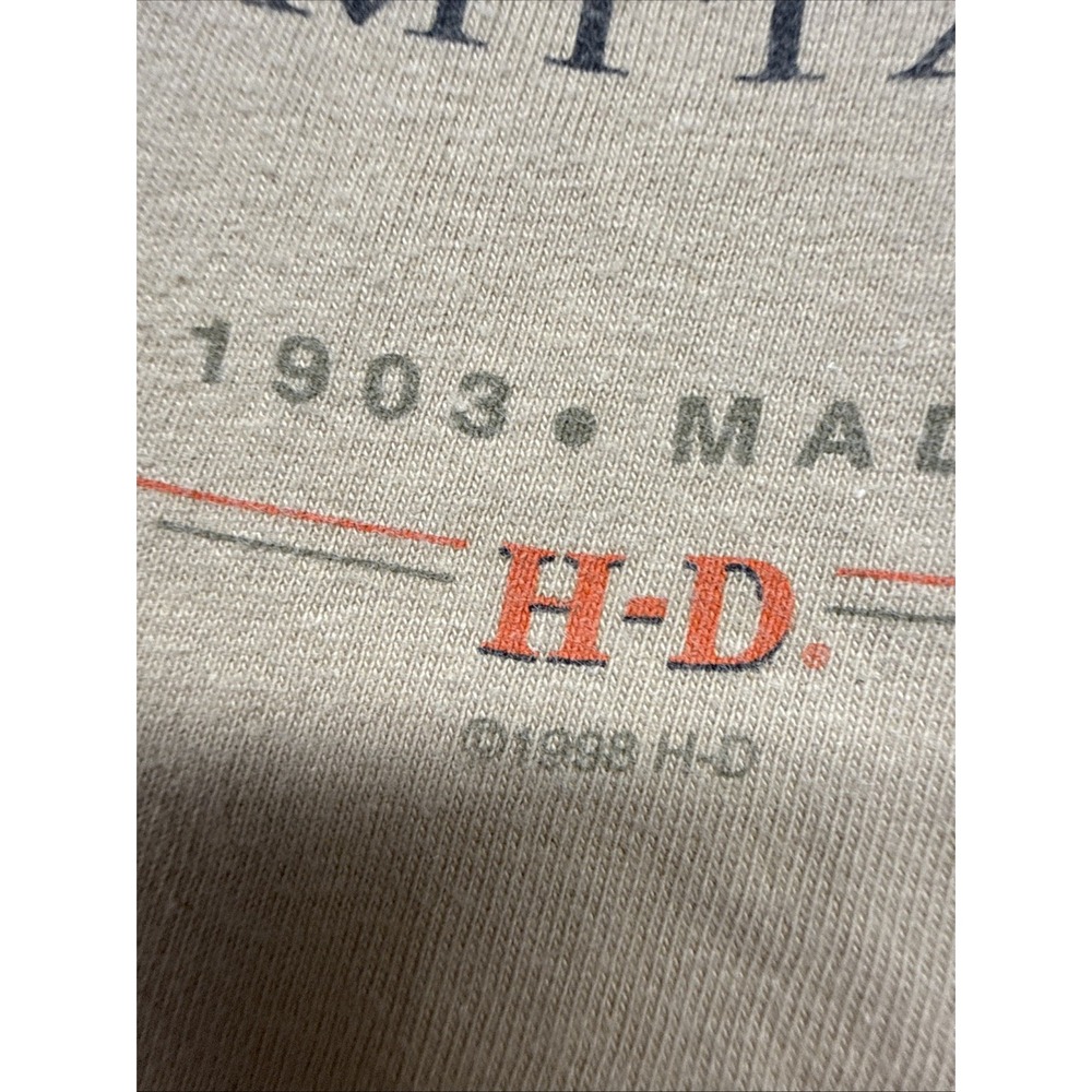 Vintage 1998 Harley Davidson Genoa Ohio T Shirt Hanes Beefy-T Tan Mens Large - Picture 11 of 16